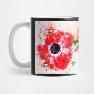 Red Poppy and Honeybees Mug